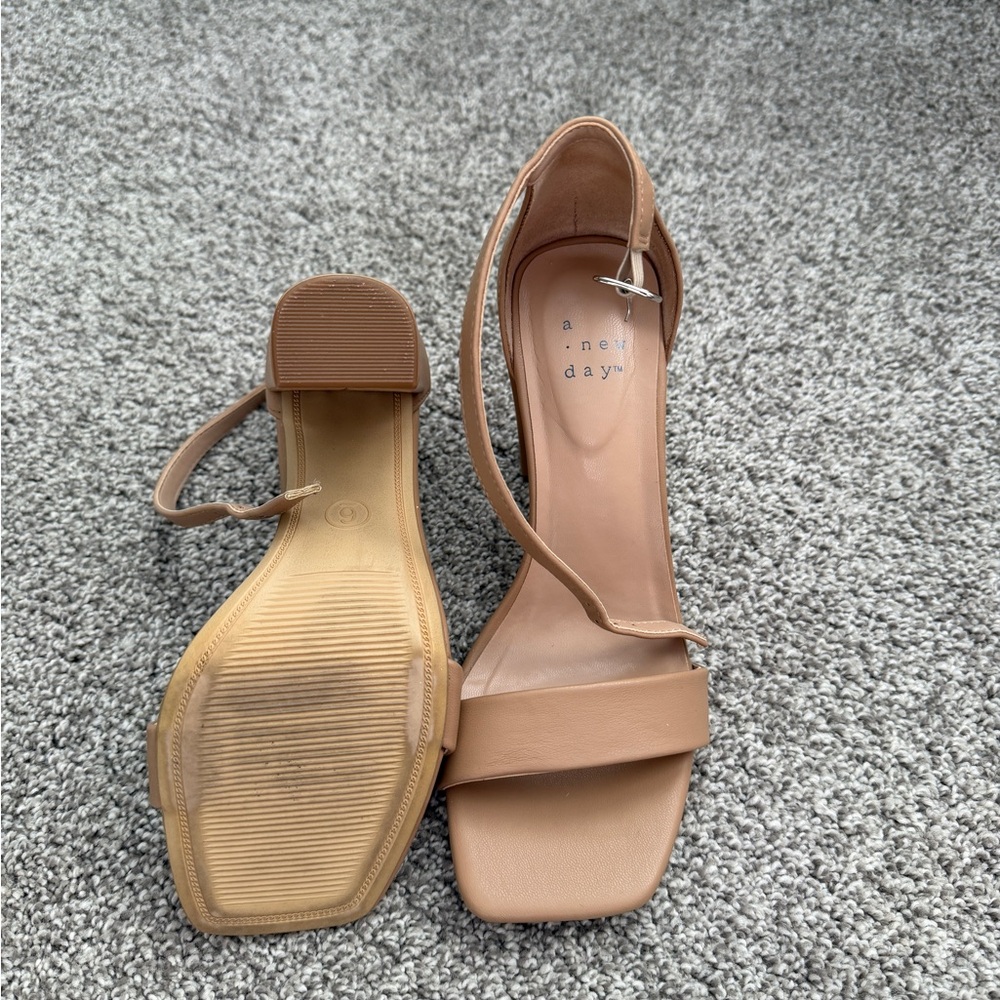 a new day Tan/Nude Square-Toe Ankle Strap Heels
